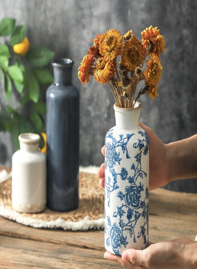 ooit Ceramic Vintage Vases Set of 3, Blue and White Flower Decorative Vase Chinoiserie Decor Rustic Farmhouse Retro Floral Vases for Table Bookshelf Mantel Kitchen Living Room Office - Image 3
